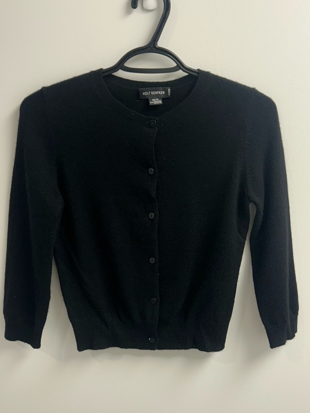 Holt Renfrew Black Cashmere Crewneck Button-Front Sweater